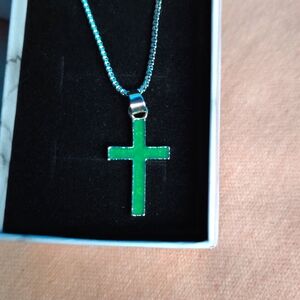 Green Cross Pendant Necklace